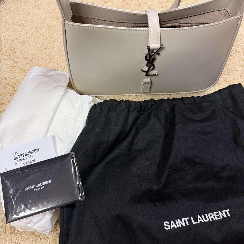 Saint Laurent Cream Shoulder Bag with silver/stainless iconic YSL Logo